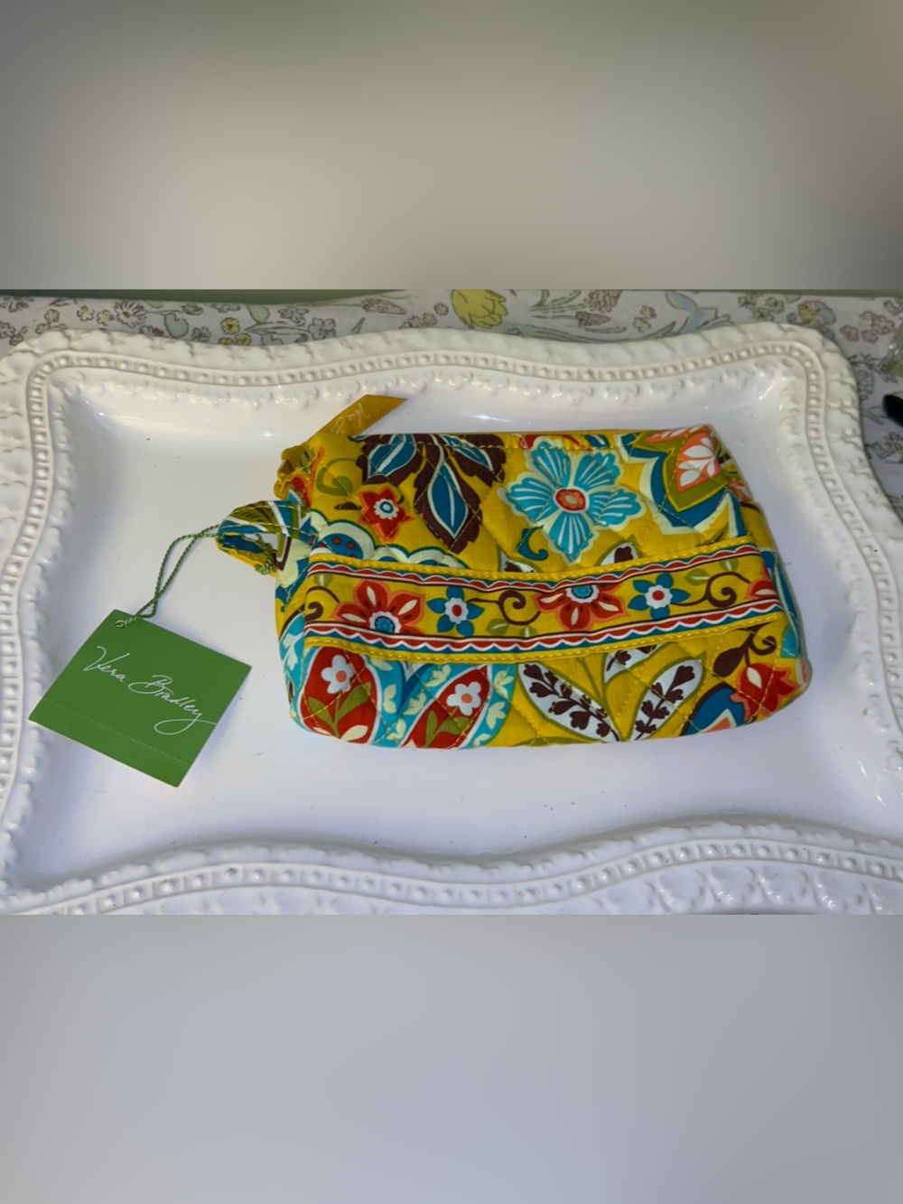 Vera Bradley Cosmetic Pouch in Retired Yellow Provençal Floral Paisley Pattern